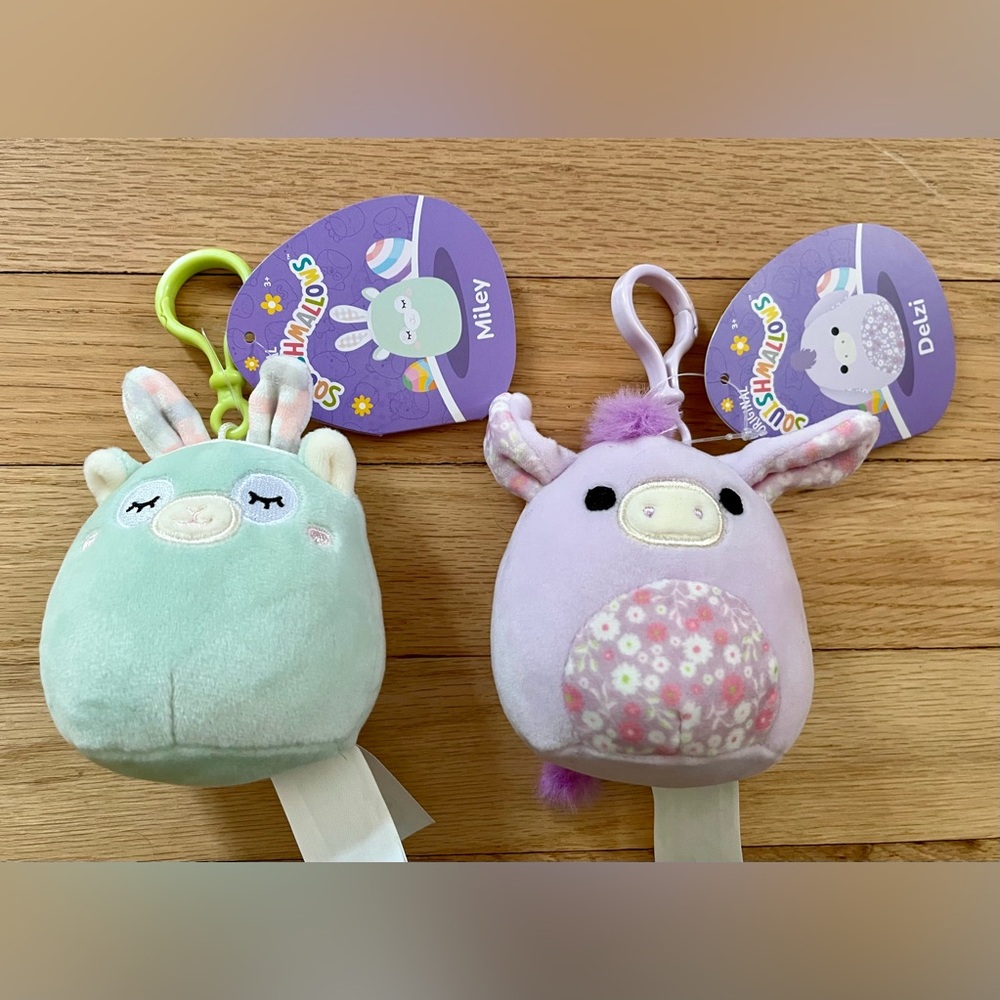 NWT Pair of Easter Squishmallows Clips - Miley & Delzi 3.5”